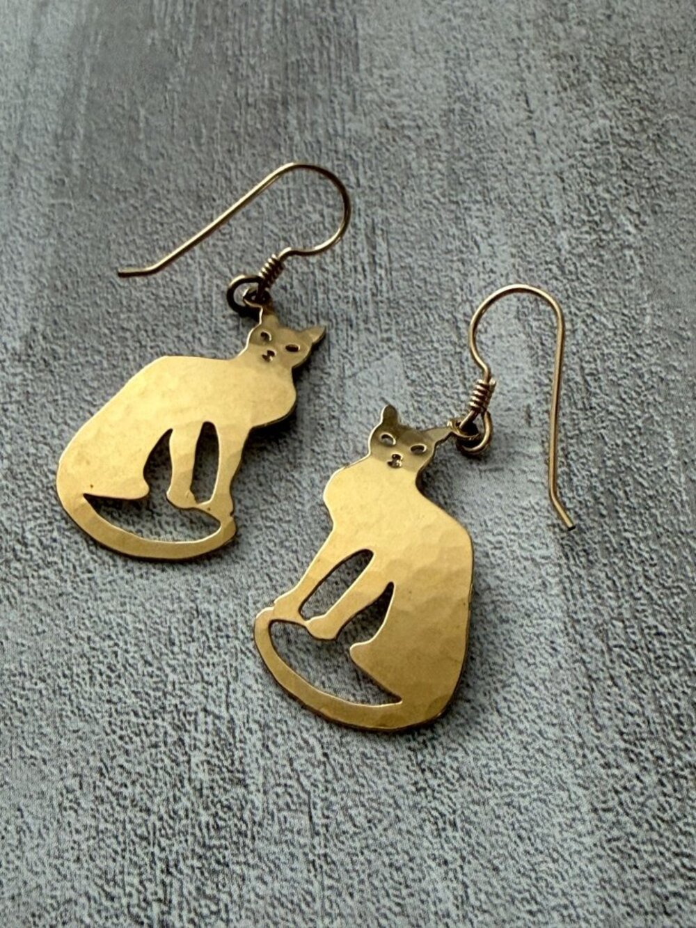 Wild Bryde Handcrafted Brass Cat Dangle Earrings Minimalist Animal Jewelry USA